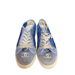 Chanel Mesh Low Top Sneakers – Blue & White CC Logo – Women’s. Size 8